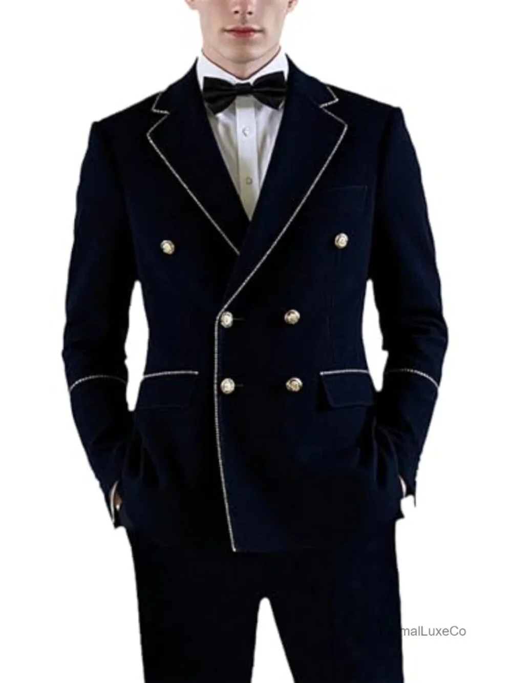 Men's Double Breasted Velvet Suit Set Slim Fit Jacket & Pants Tuxedo
